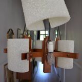 Scandinavian chandelier 5 lights 1960 teak and perspex