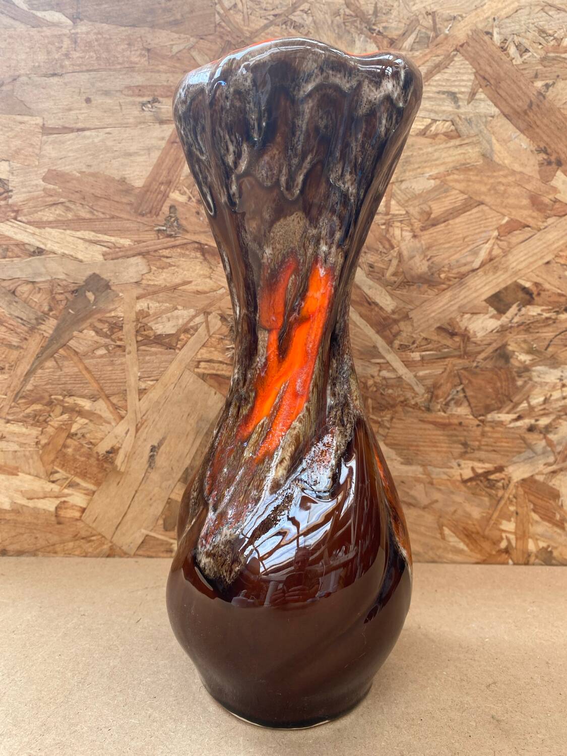 Antique vase vallauris ceramic art brown orange vintage