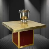 Vintage coffee table by Paco Rabane from the 70s in engraved brass and agate