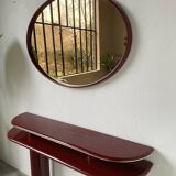 Red lacquered console and its mirror from the 80s