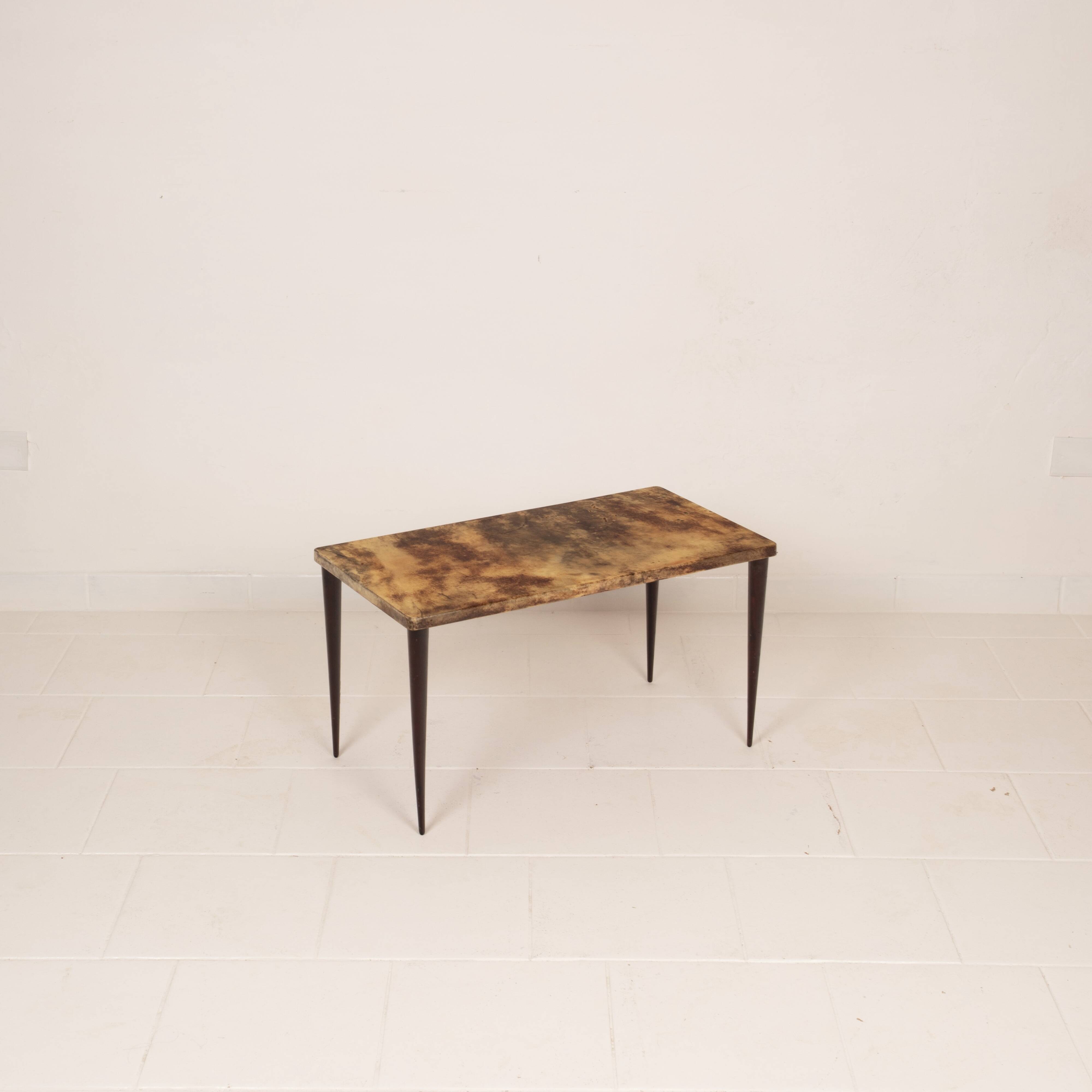 Rectangular parchment low coffee table by Aldo Tura 1950