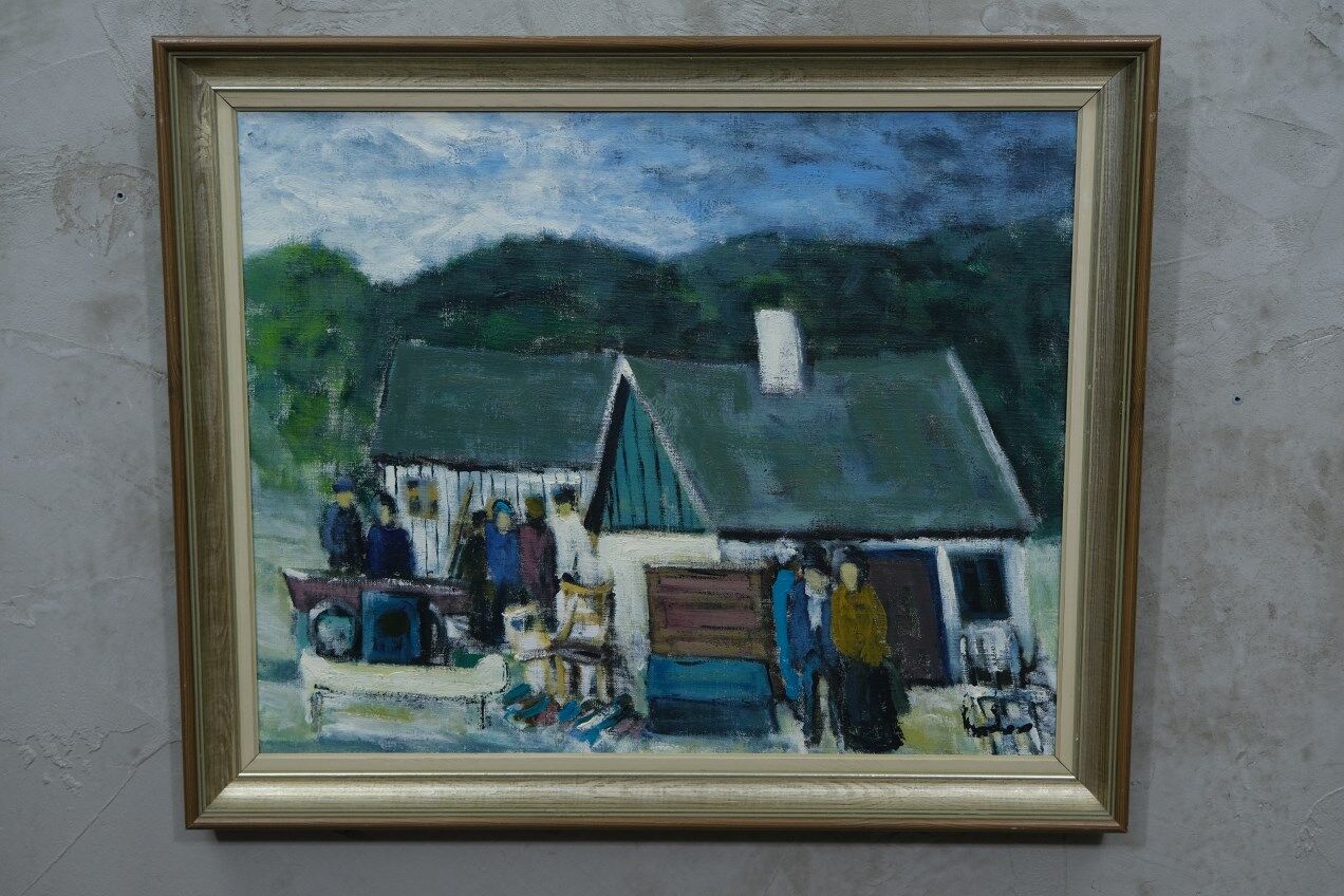 Kai christensen, scandinavian modern painting, 1960s, oil on canvas, framed