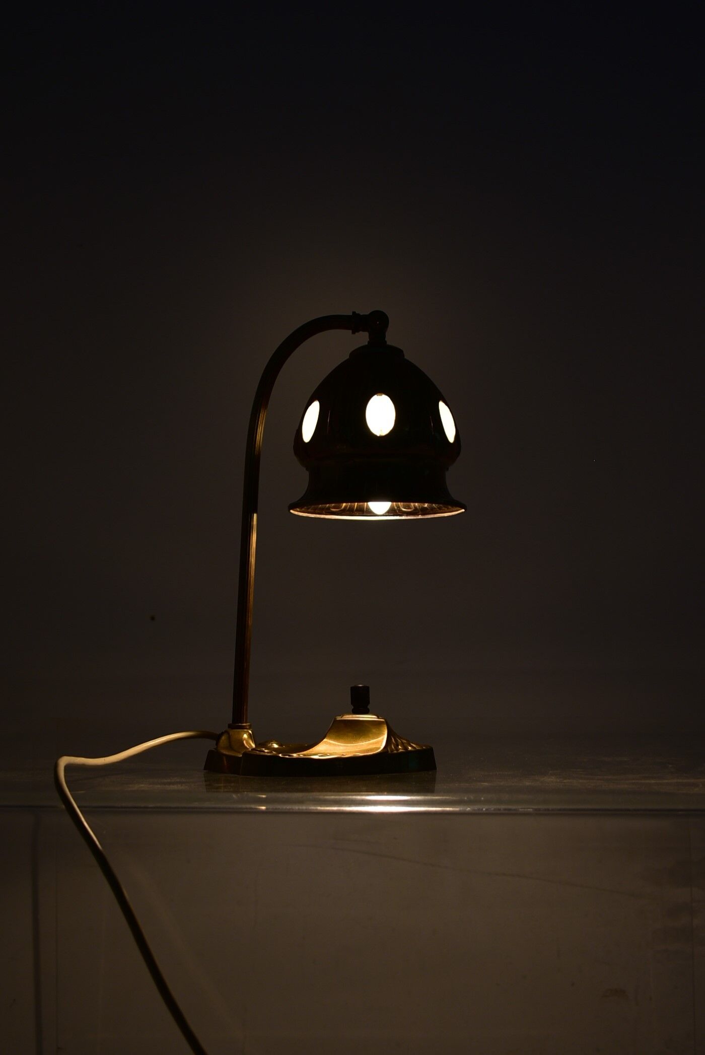 Brass Glass Vintage Table Lamp Style Vienna Secession, 1930s, Austria