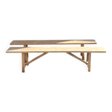 Pair of antique farmhouse benches in raw solid wood - length 2m