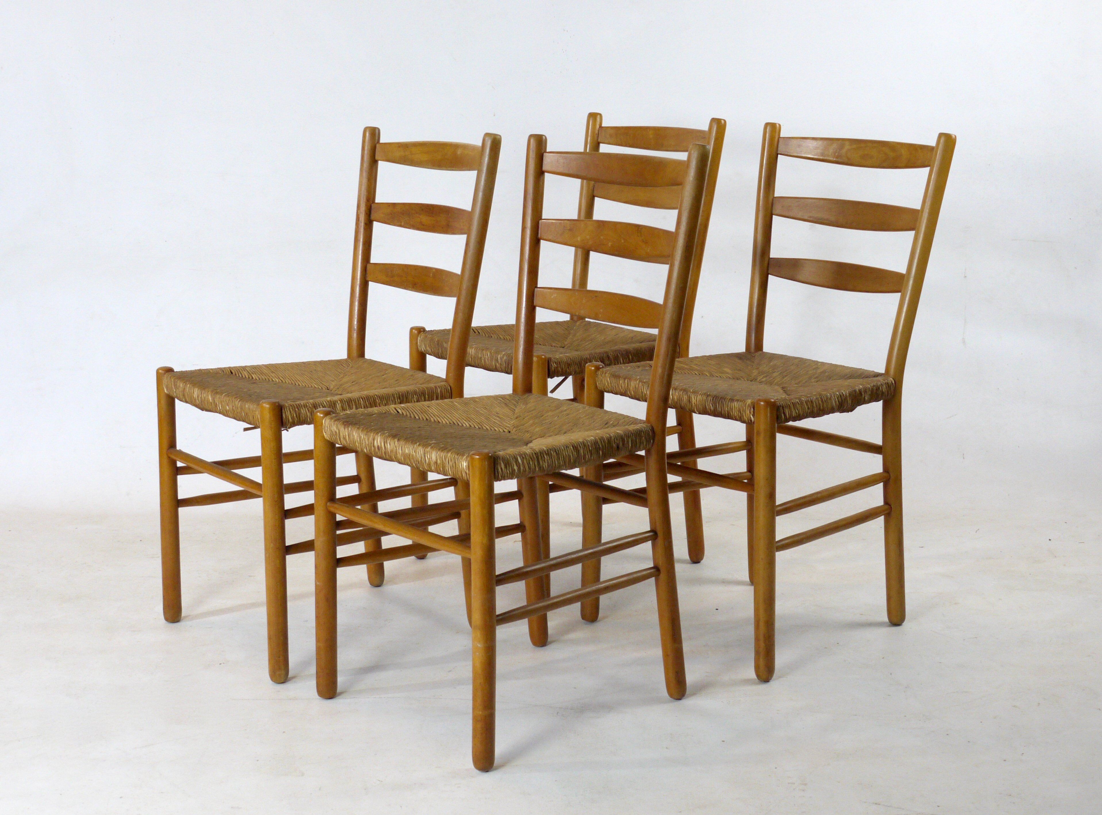 rush seated dining chairs by Hein Salomonson, 1950s, Set of 4