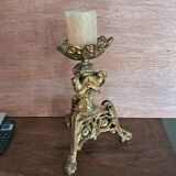 Gilded bronze candle holder with religious swans
