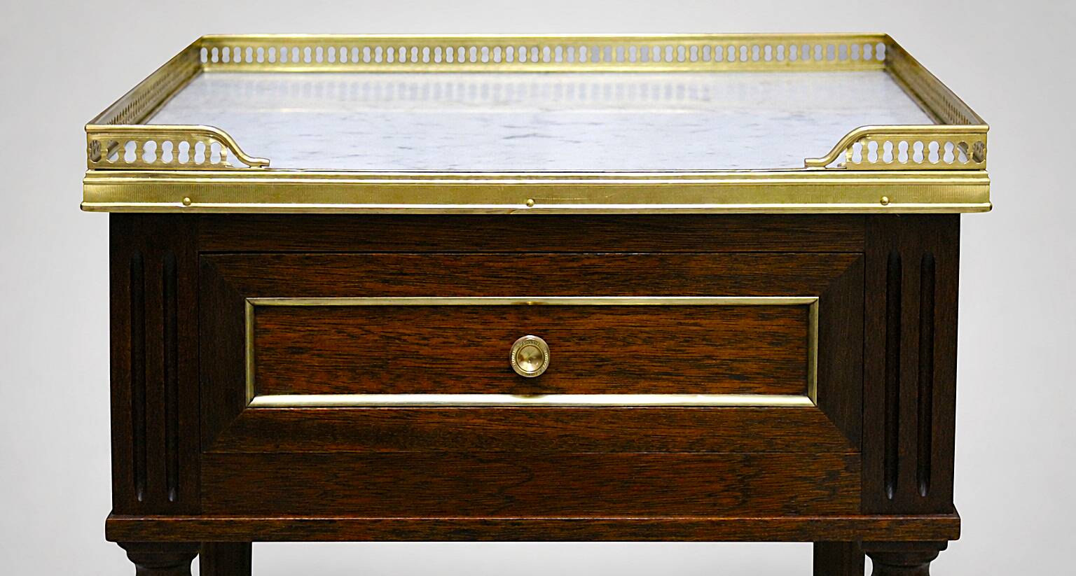 Pair of Louis XVI Style Nightstands with White Carrara Marble