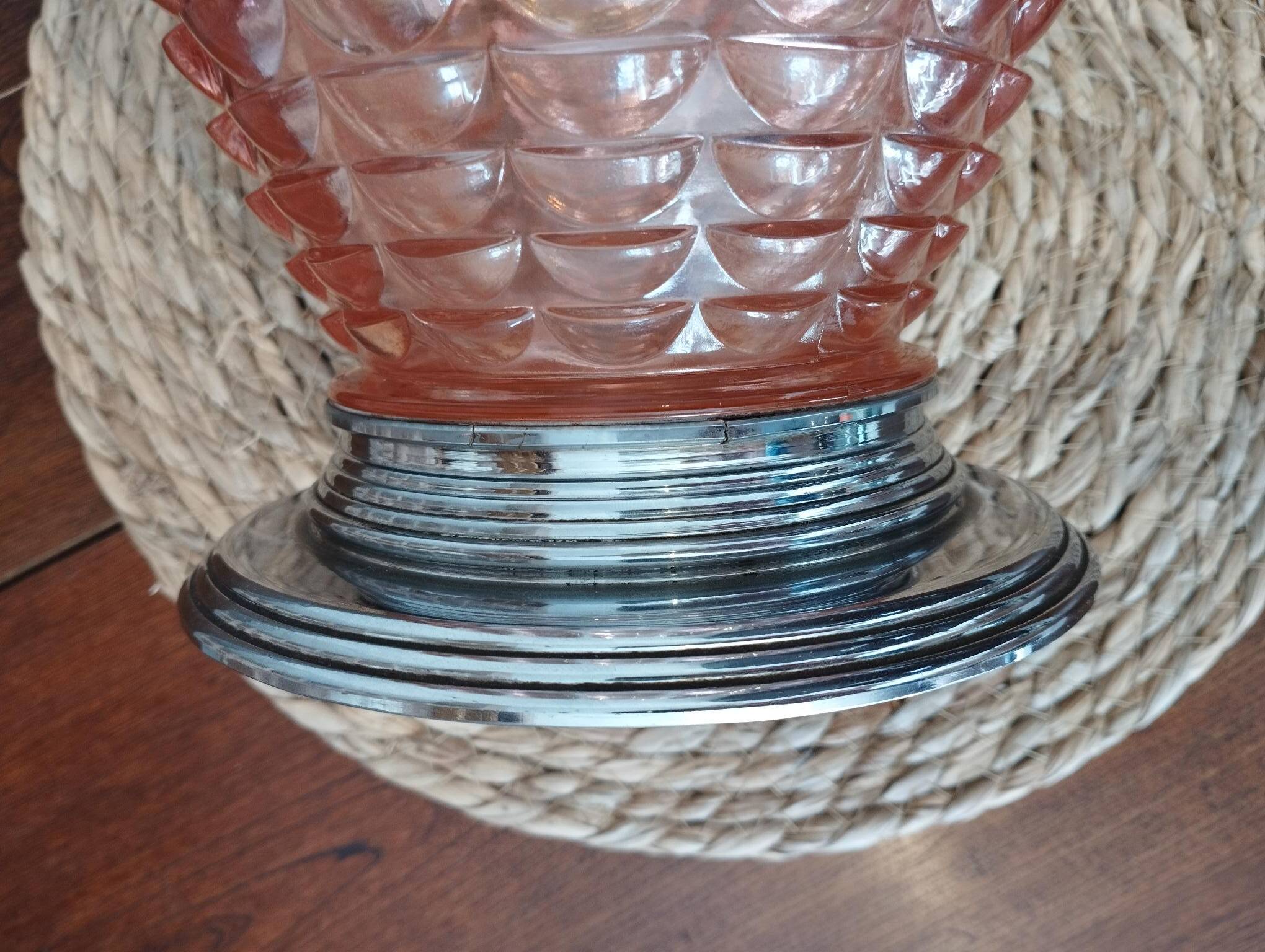Art Deco cornucopia vase, centrepiece, bowl - blown glass & chrome 1930