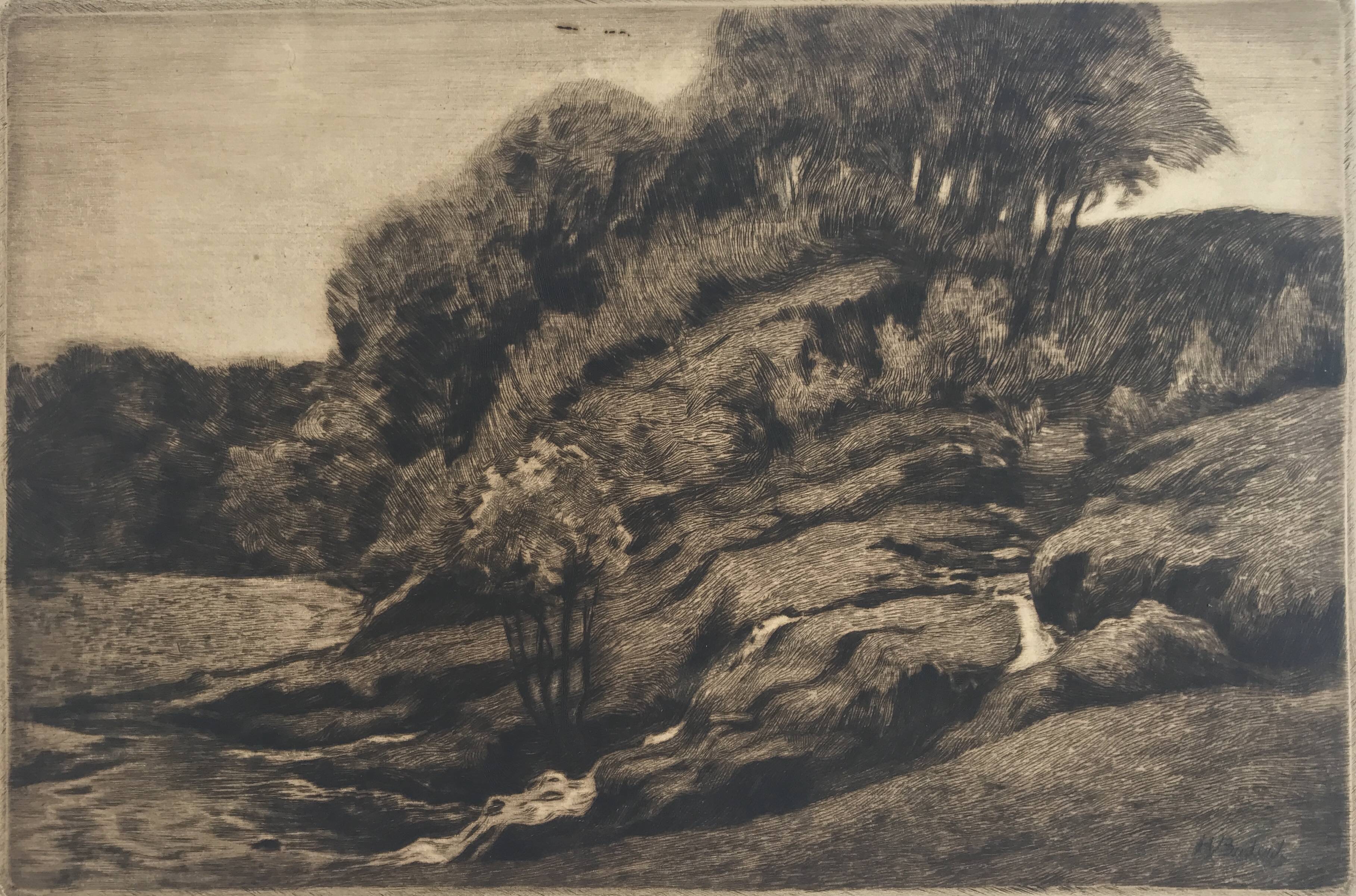 Henri BODART, Landscape. Original drypoint signed in the plate
