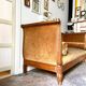 Bench, roller daybed in chiseled wood and ocher velvet, mid-19th century