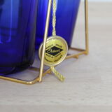 Set of 6 coloured glasses with brass base/basket