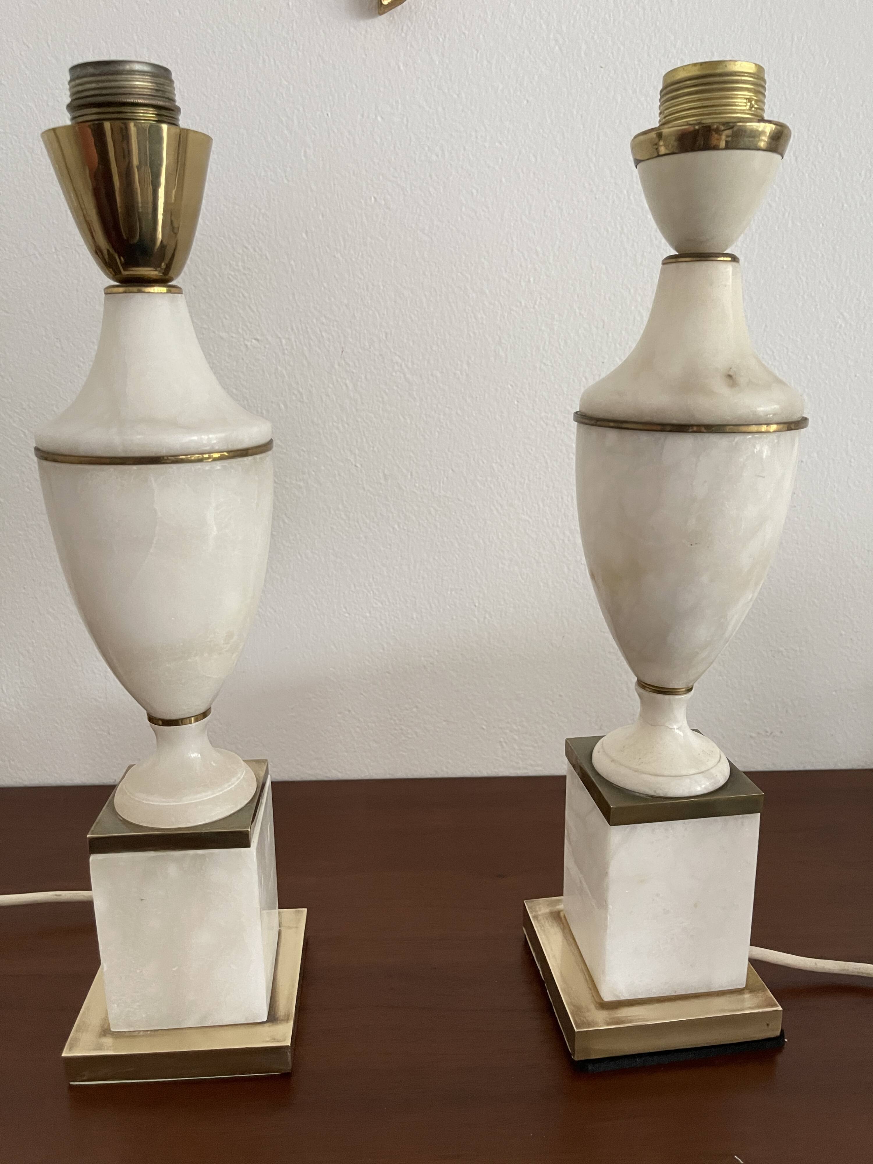 Pair of Art Deco marble and brass lamps