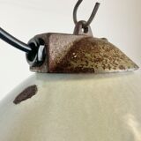 Industrial White Grey Enamel Factory Lamp with Cast Iron Top, 1960s