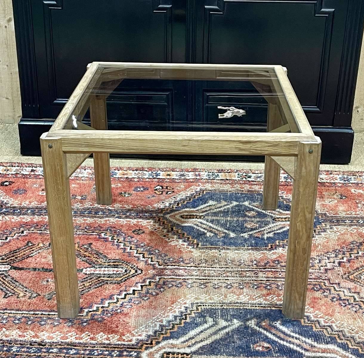 Coffee table in oak with a glass top, dating from the 1950s