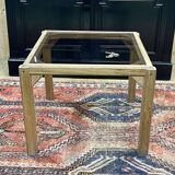 Table basse en chêne et dessus verre, travail des années 1950