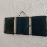 Miroir vintage 1950 triptyque barbier biseauté canard - 24 x 58 cm