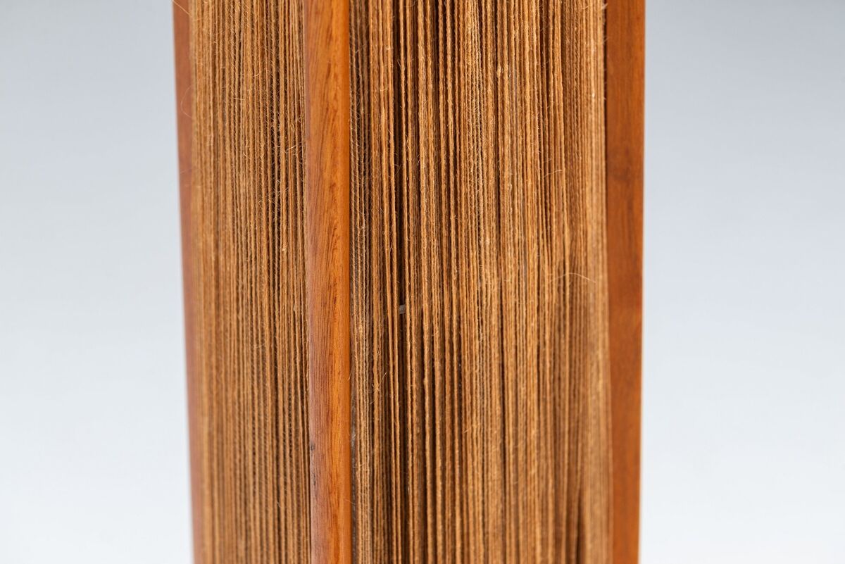 Temde tripod floor lamp in sisal and teak, Switzerland, 1960