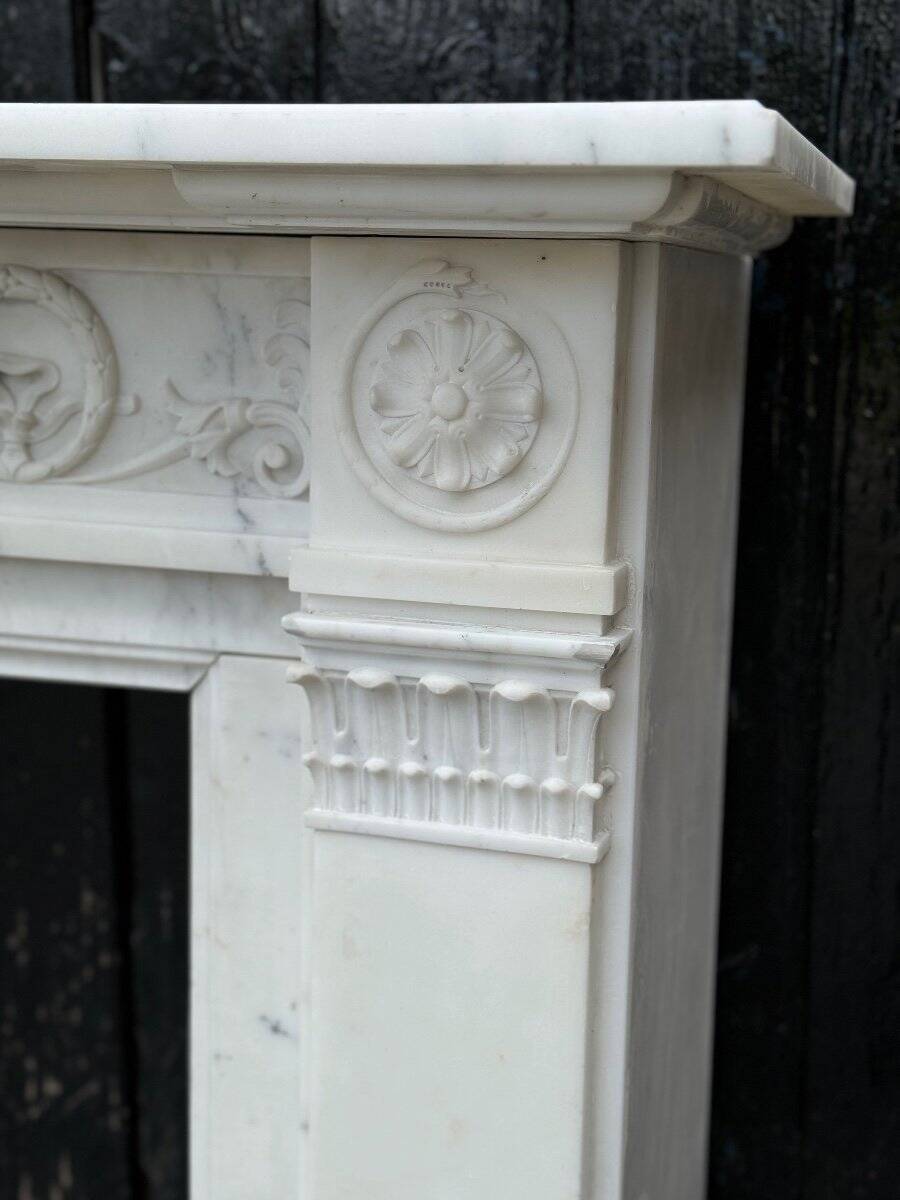 Louis XVI Style Fireplace In Carrara Marble Circa 1880
