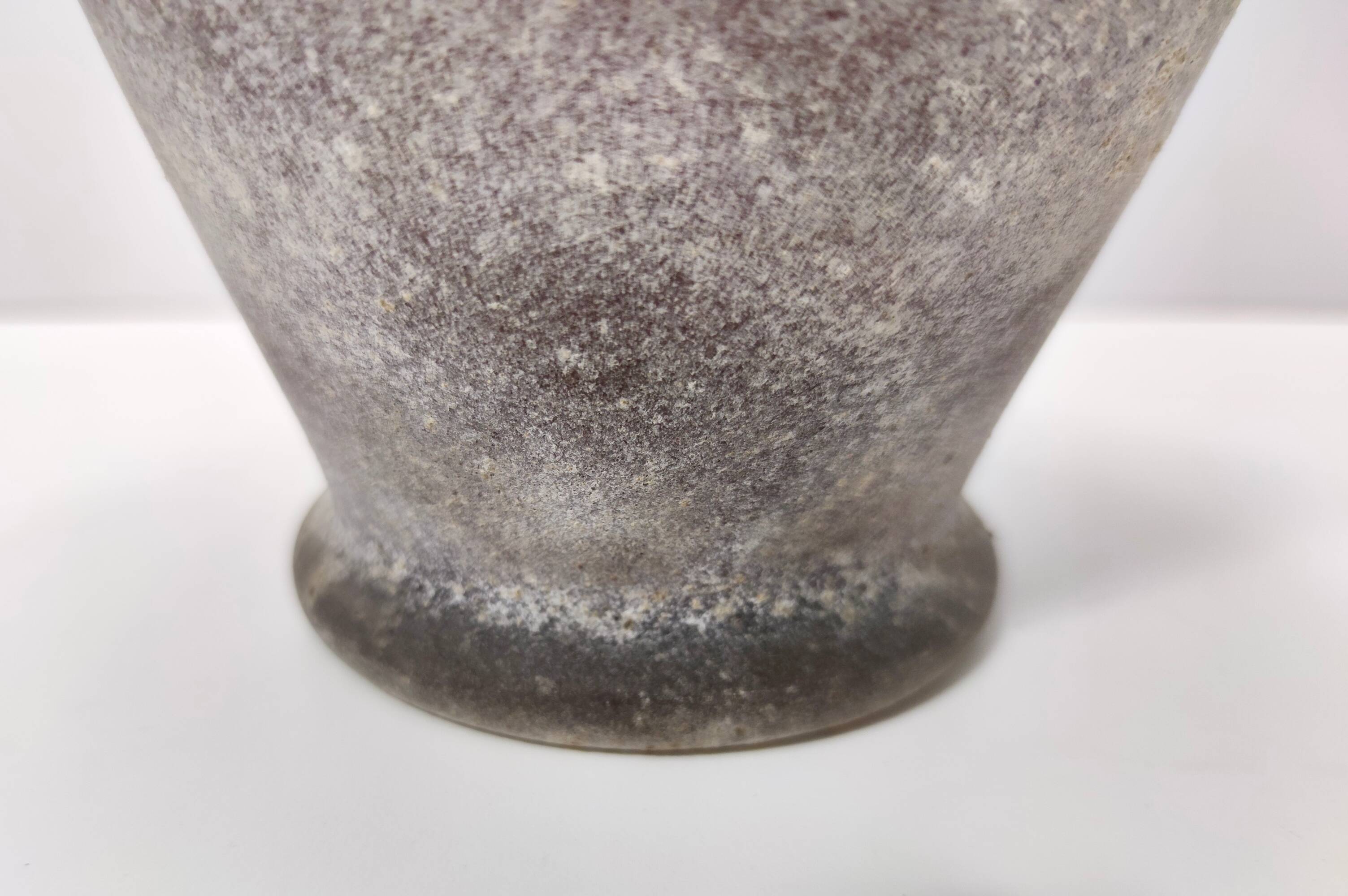 Stunning Postmodern Brown Hand-Molded Scavo Glass Vase, Italy