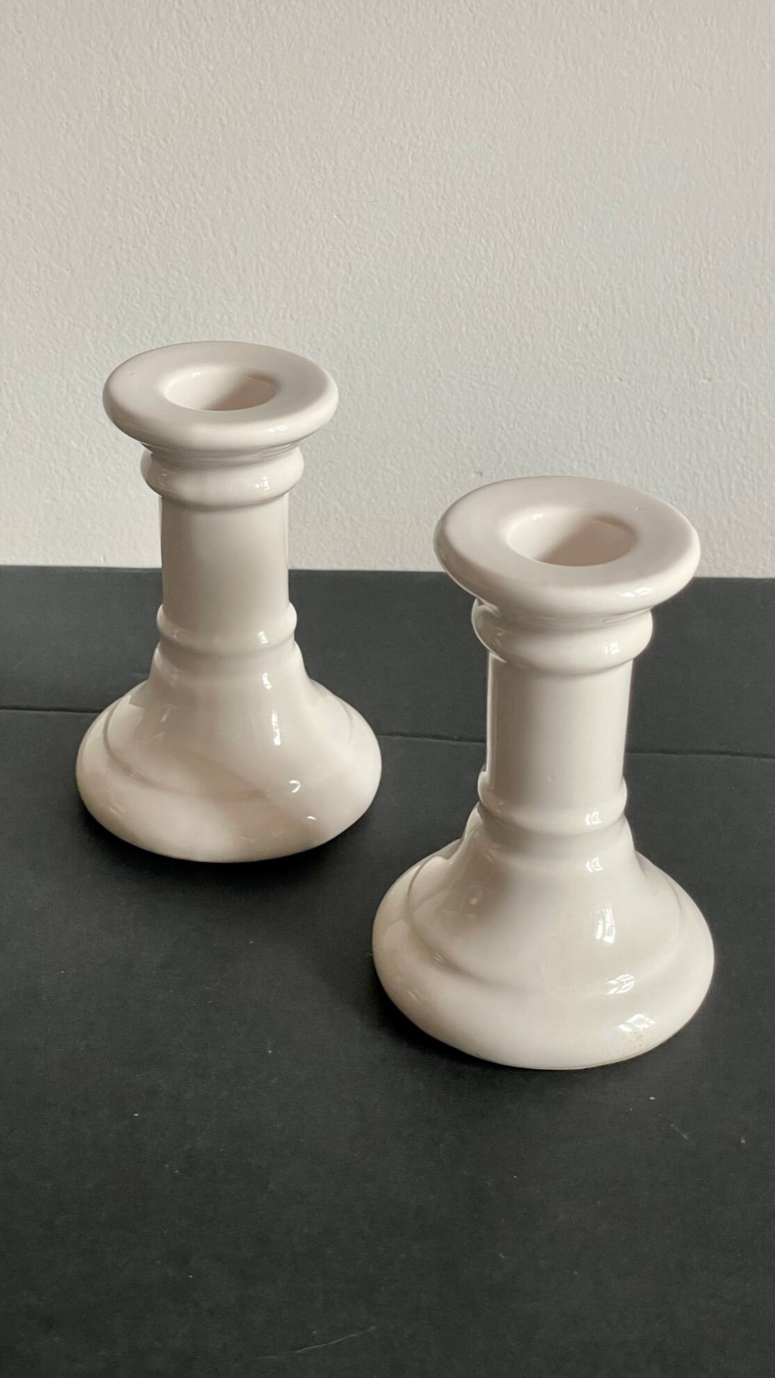Pair of white ceramic candle holders
