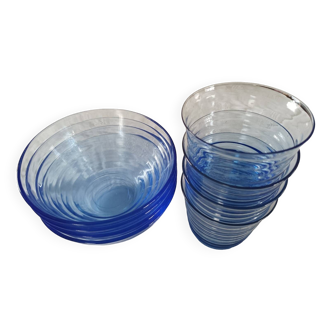 Set de 4 bols et 4 verres bleus