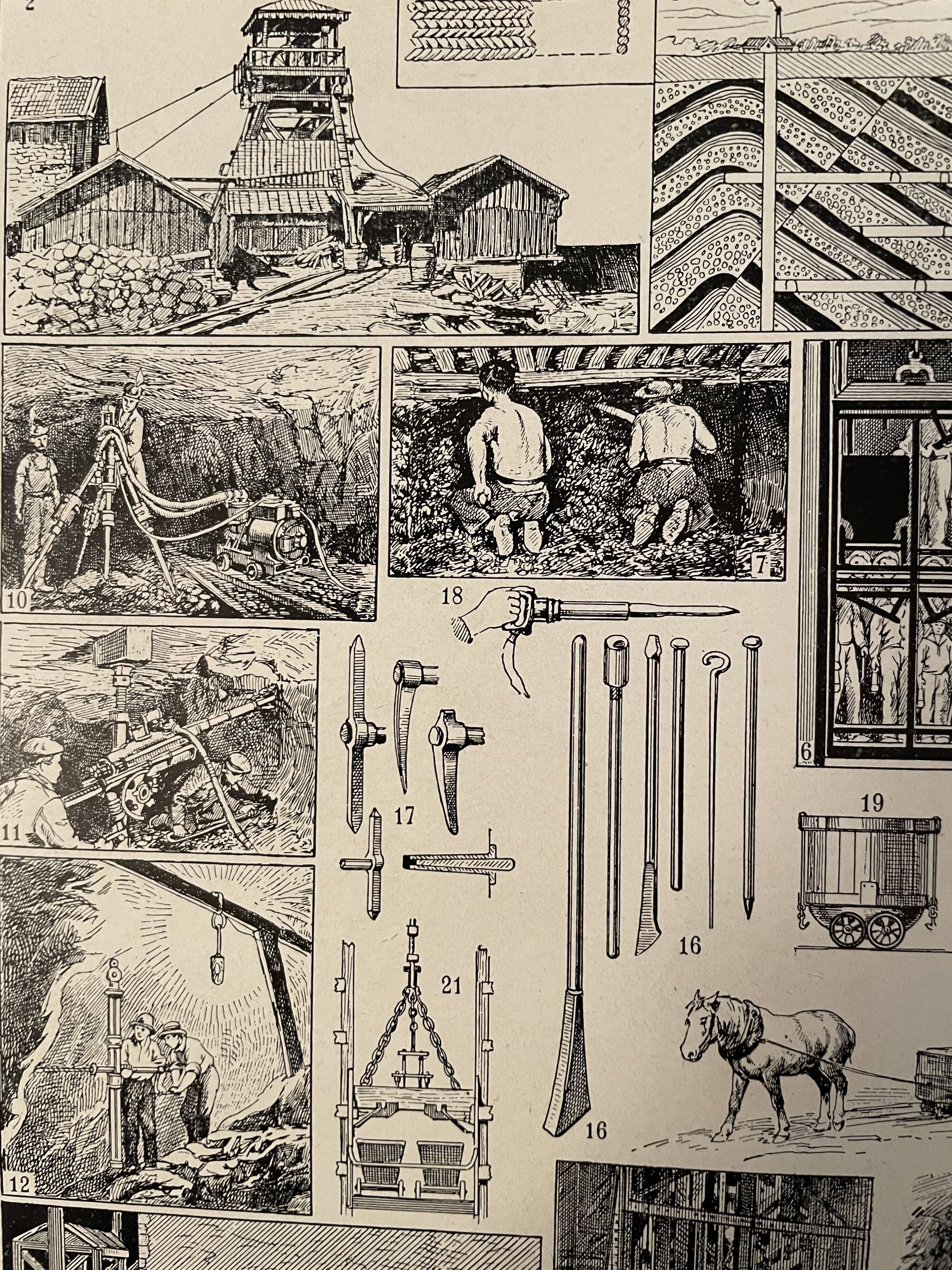 Lithography engraving on minerals and mines from 1928