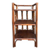 Small vintage shelf in rattan and wood — exotic bohemian, 60s 70s