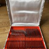 Vintage toile de Jouy cutlery set for 12 fish forks, stainless steel 18/10, like new.