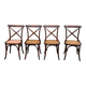 4 bistro chairs with curved wooden backs and cross braces / Crossback