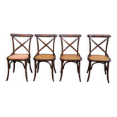 4 bistro chairs with curved wooden backs and cross braces / Crossback
