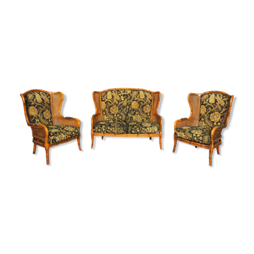Sofa set and 2 armchairs in bamboo and wicker 80s Attive