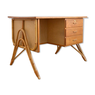 Wood desk, rattan and vintage formica