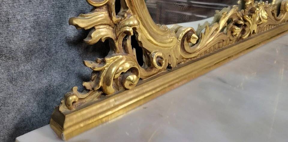 Large Venetian console + Louis XV baroque style mirror in gilded wood