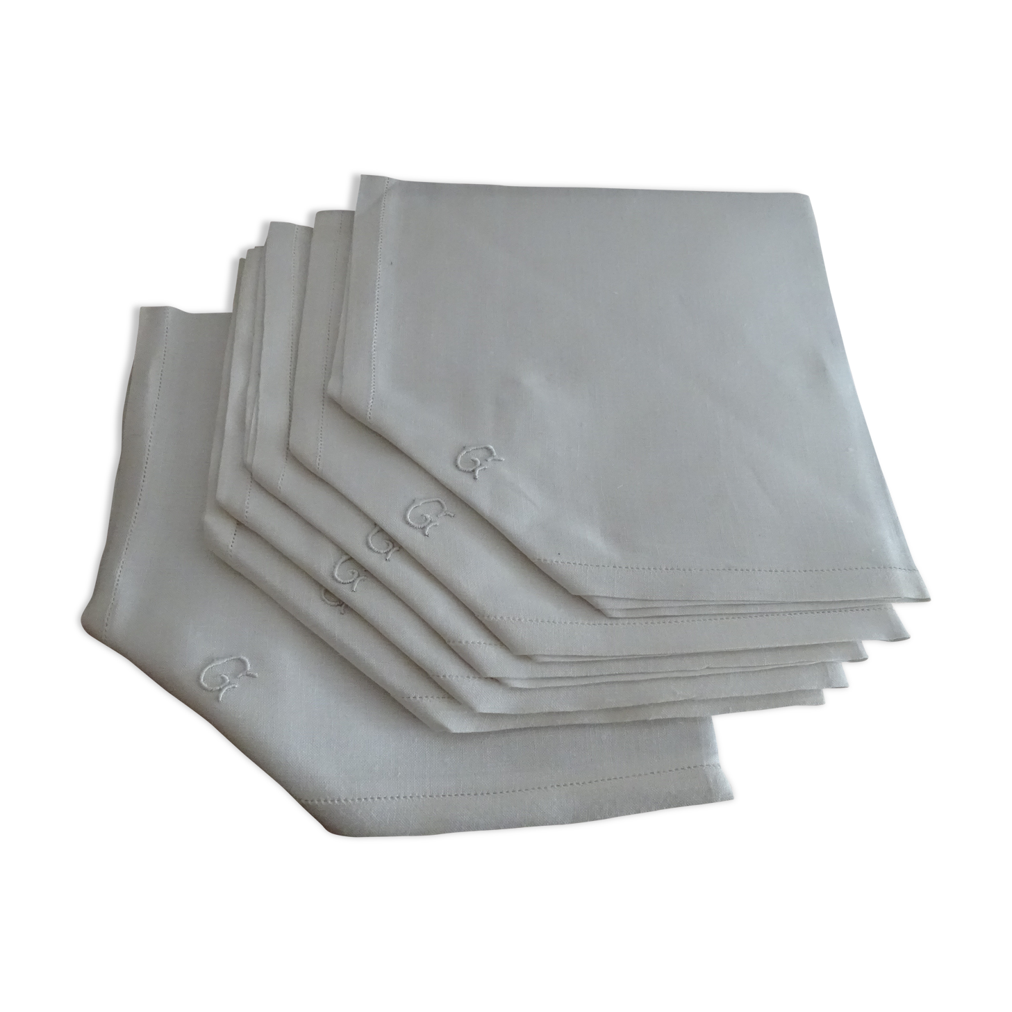 6 old monogrammed G cotton napkins