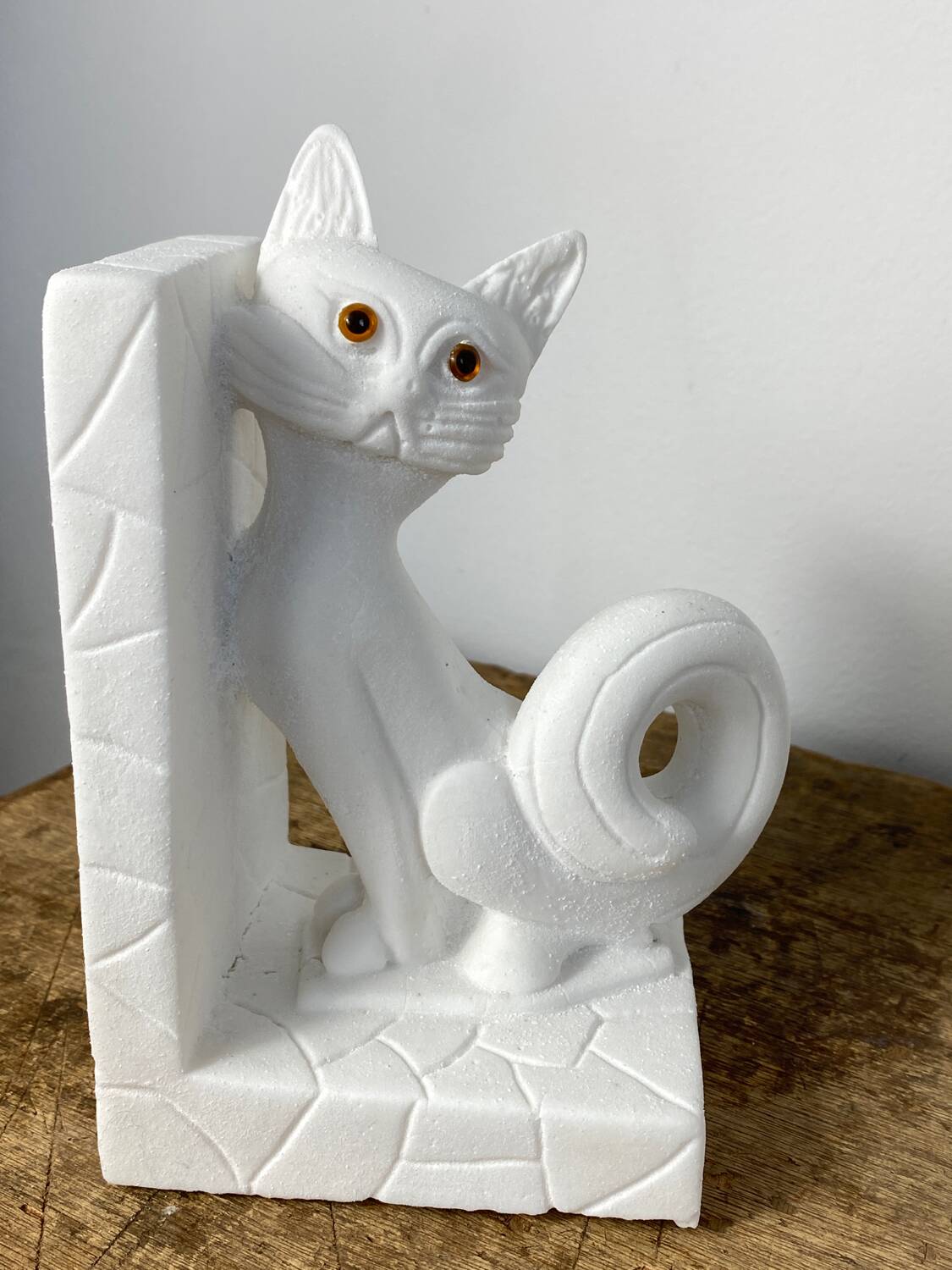 Paire de serre-livres chat en pierre vintage