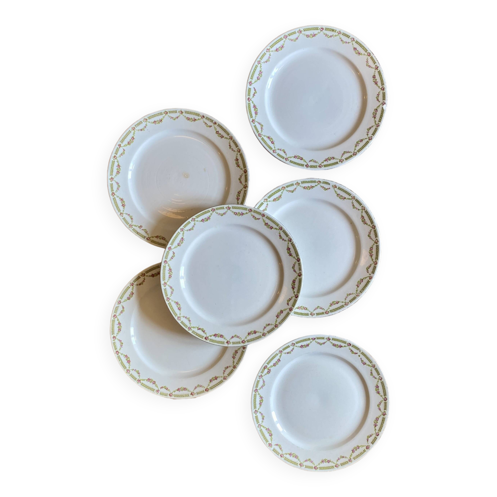 Set of 6 vintage flat ironstone plates - Sarreguemines