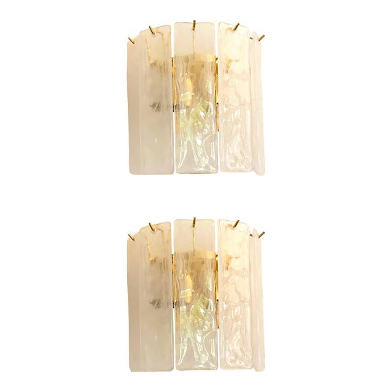 Set of Two Venied-White Alabastro Strips “Listelli” Murano Glass Gold 24k Wall Sconce by SimoEng