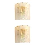 Ensemble de deux bandes d'albastro blanc Venied « Listelli » Applique murale en verre de Murano doré 24 carats par SimoEng