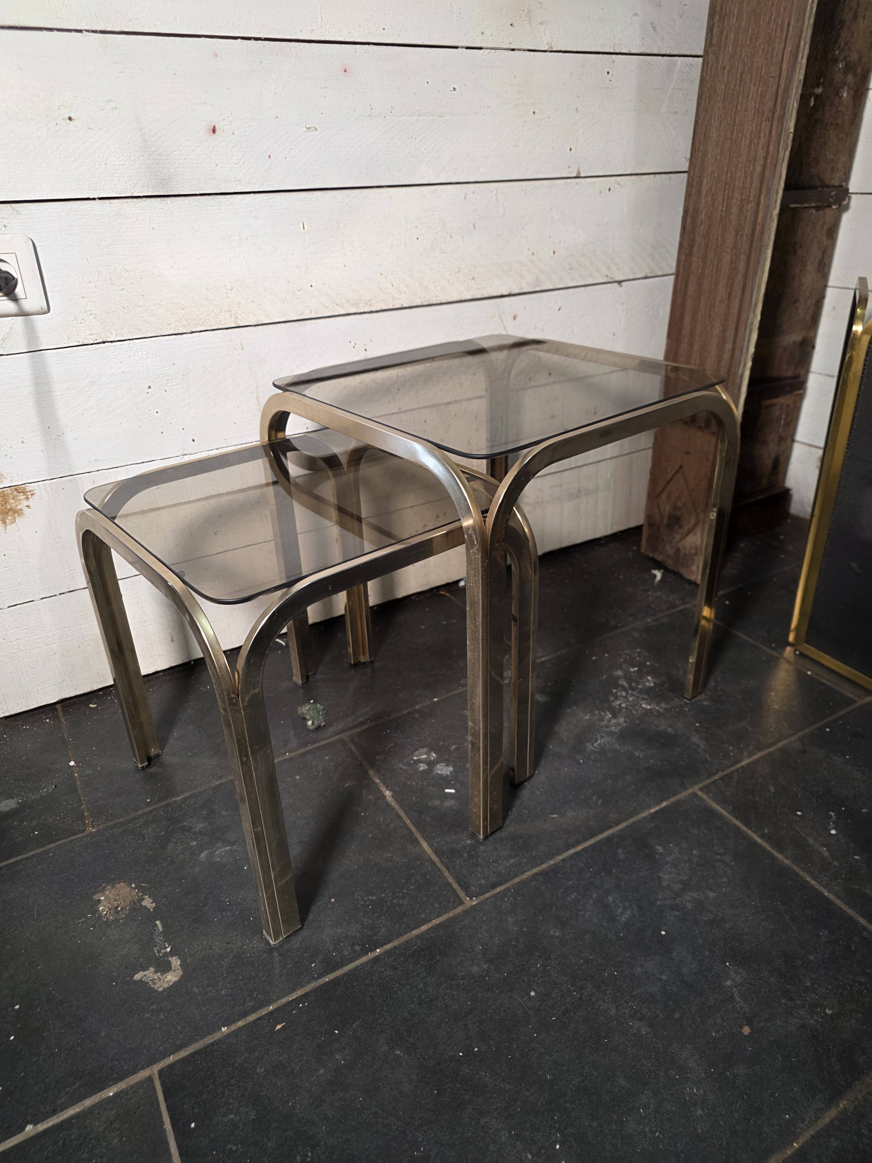 1970s golden metal nesting table