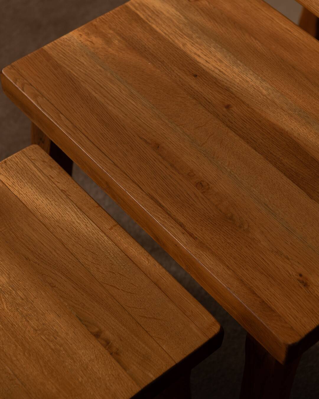 Brutalist Solid Oak Nesting Tables (Set of 3) – Dutch 1970s