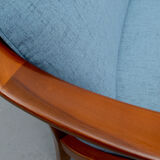 1960s armchair cherrywood in blue, Wilhelm Knoll