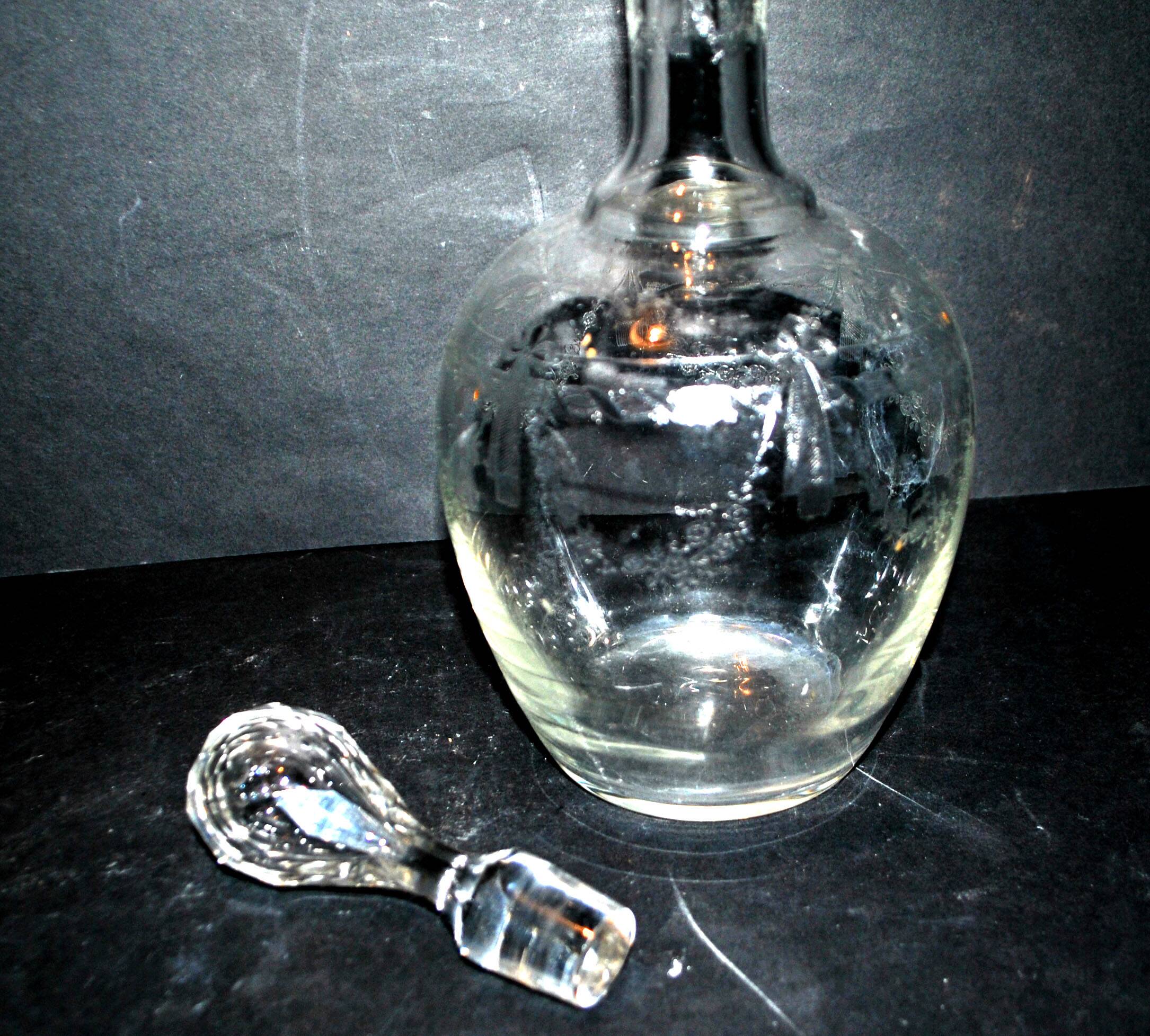 Antique PORTIEUX carafe, Pasteur model, with Empire engraving, 1930