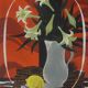 Yves ganne: lilies on an orange background, original signed lithograph
