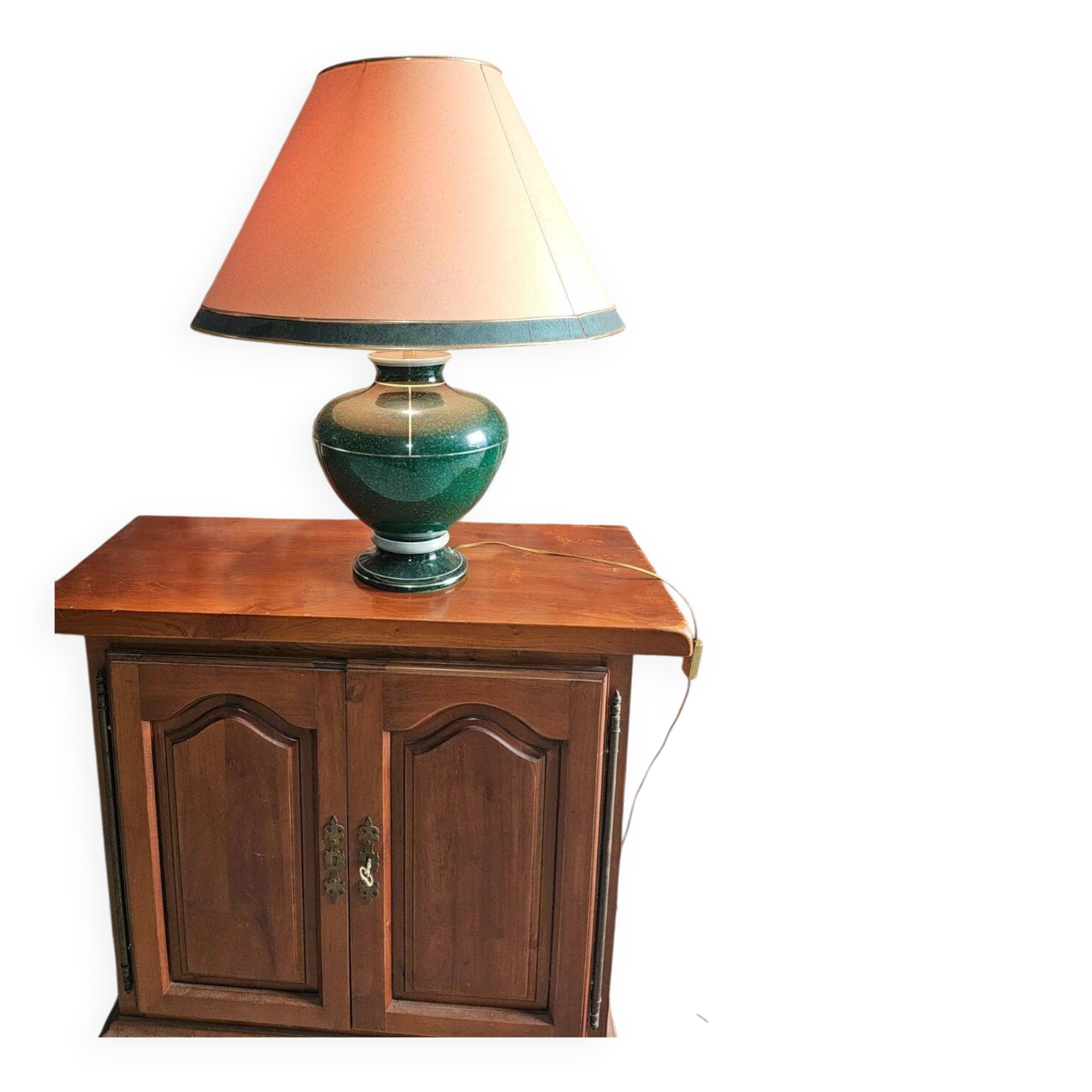 Grande lampe signée L. Drummer – céramique verte effet marbre