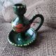 Traditional Savoyard ceramic cellar candlestick in olive green