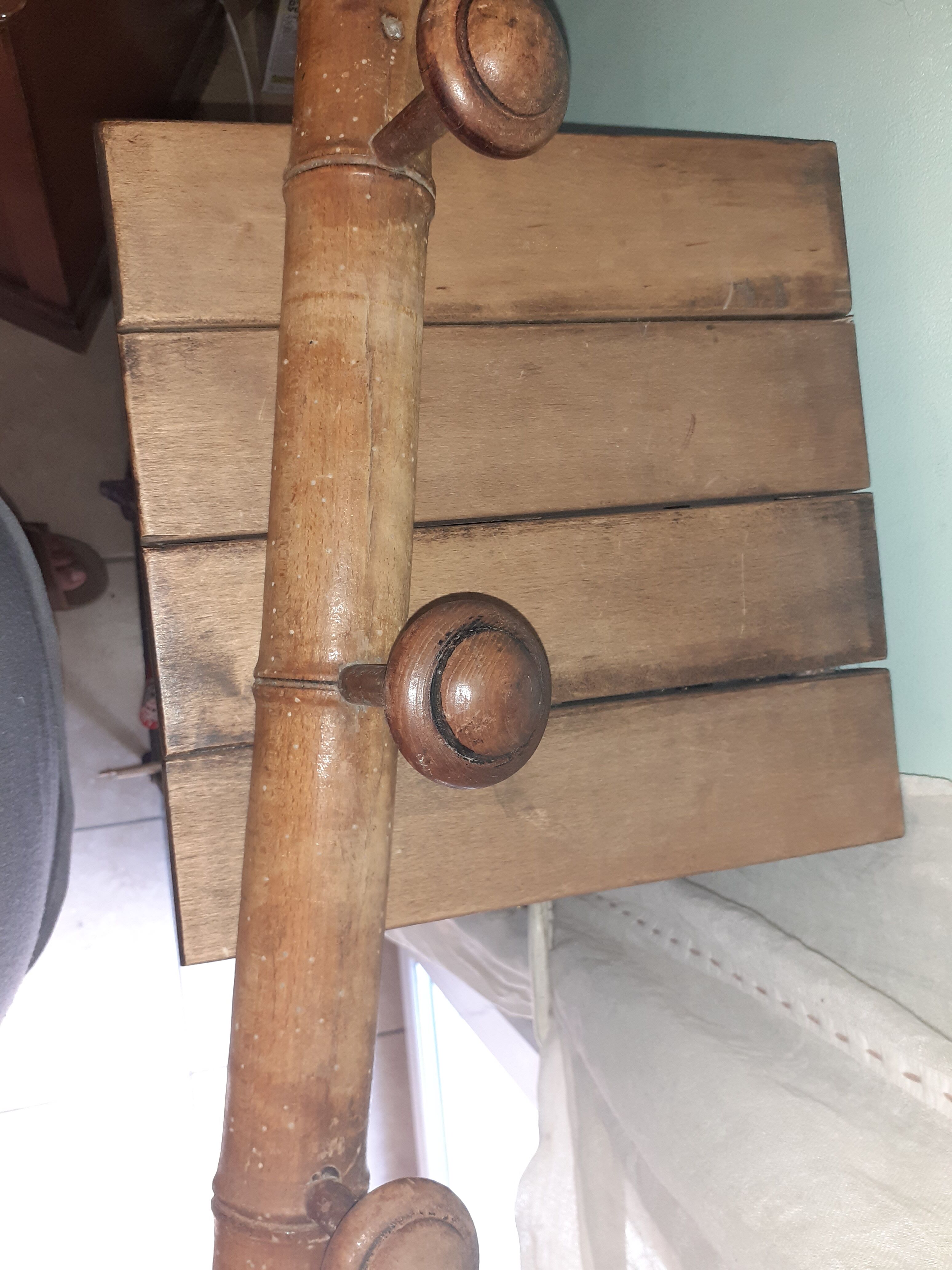 Coat rack 3 patères, wooden - Vintage bamboo shape