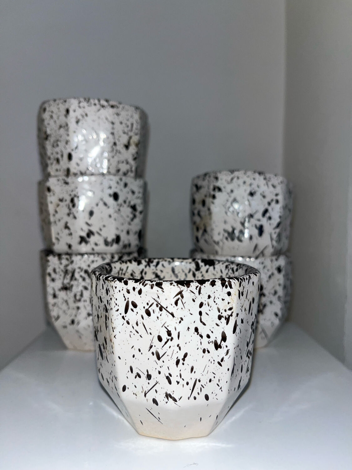 6 speckled ceramic coffee cups