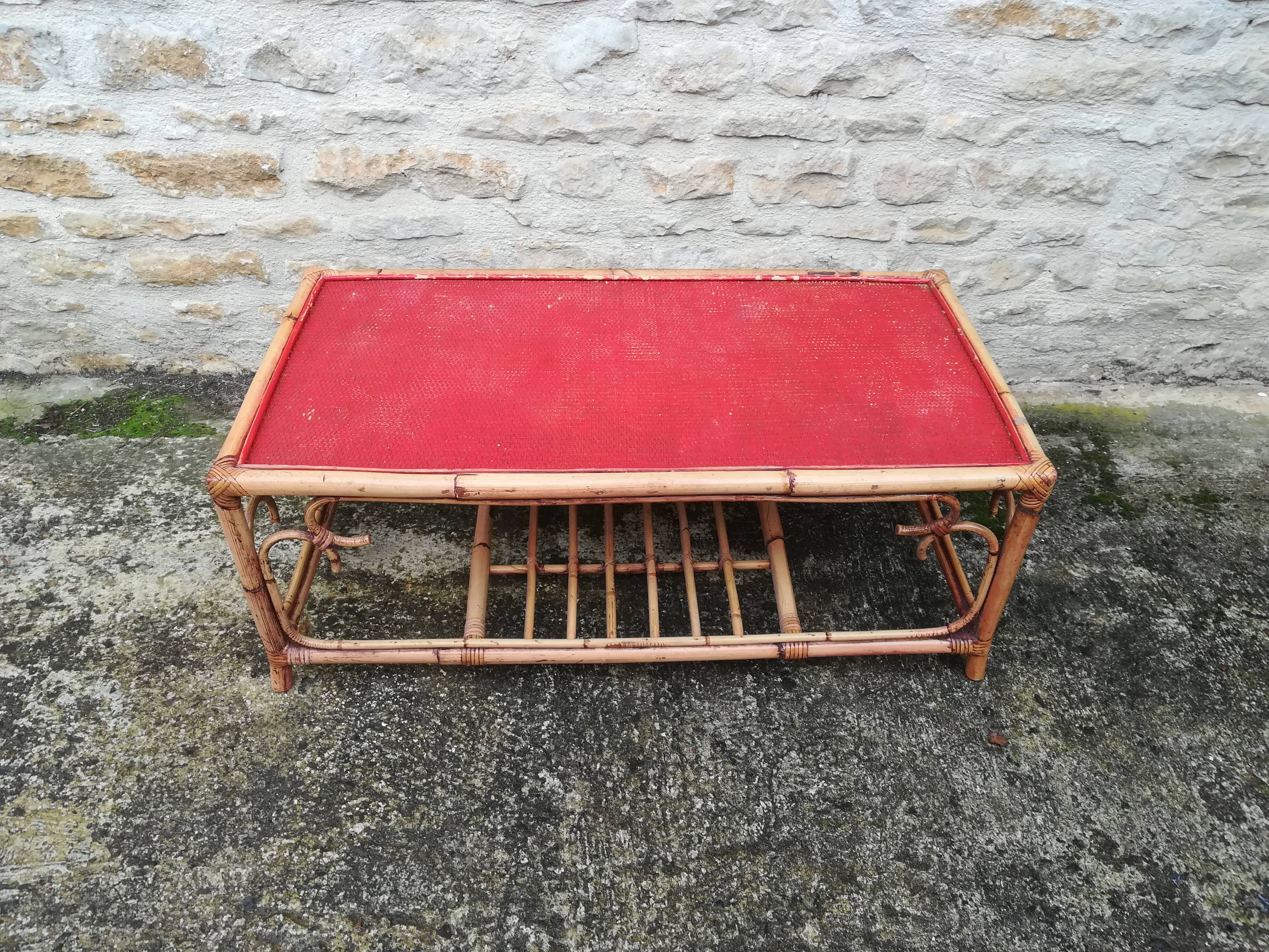Rattan and bamboo coffee table