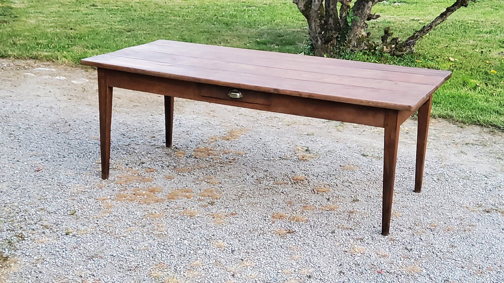 Oak farmhouse table nineteenth century feet spindles 2 drawers 199cm