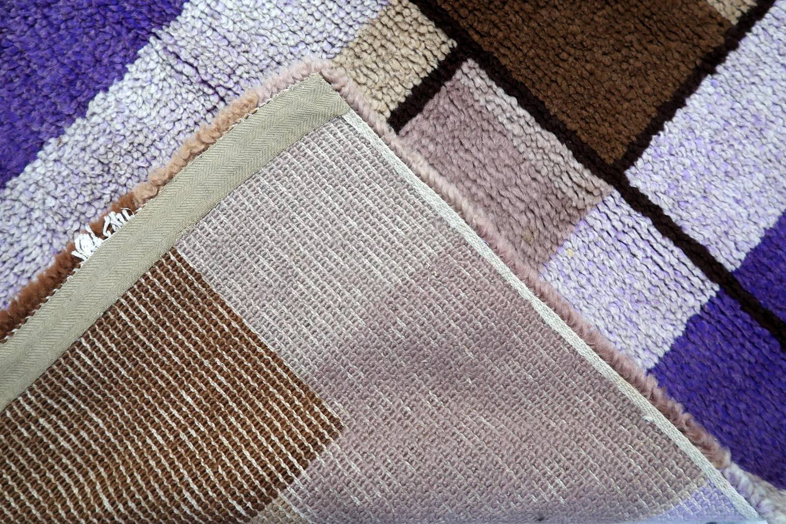 Vintage French Savonnerie runner modernist design 88cm x 259cm - 1970s (1C1201)